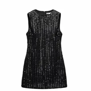 Photo of ZARA 4088/252 ZW COLLECTION SEQUIN APPLIQUES MINI BLACK DRESS WOMENS SIZE M 6 8 NWT