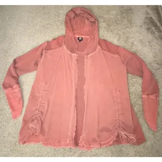 Photo of Bobeau Petite Womens Pink Hooded Open Front Cardigan Hoodie Frayed Cotton Knit