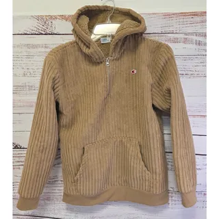 Photo of Champion Corduroy Sherpa Fleece 1/4 Zip Hoodie Youth Large 14-16 Khaki NWT