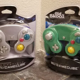 Photo of 2 Gamecube Controllers - Silver & Green (NEW) - Nintendo - Old Skool