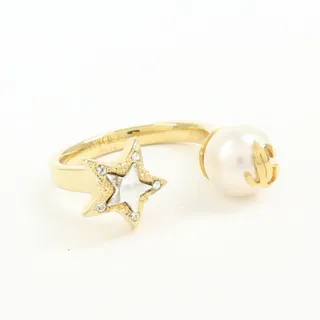 Photo of Jimmy Choo Faux Pearl Crystal Star Ring Gold Plating US8