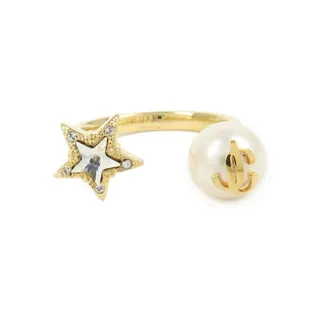 Photo of Jimmy Choo Faux Pearl Crystal Star Ring Gold Plating US8
