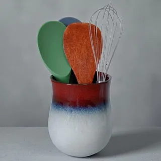 Photo of Short Kitchen Utensil Holder for Kitchen Counter, Ceramic Small Utensil Crock &