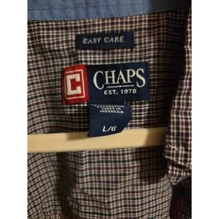 Photo of Chaps Mens Large Easy Care Button Down Shirt Long Sleeve Navy Purple Gingham