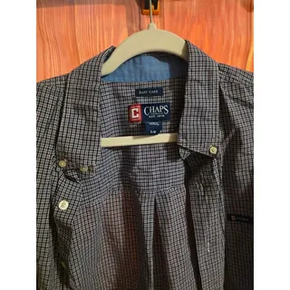 Photo of Chaps Mens Large Easy Care Button Down Shirt Long Sleeve Navy Purple Gingham