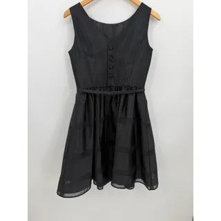 Photo of Taylor Black Sheer Stripe Fit & Flare Cocktail Party Dress Bow Waist Mini Size 4