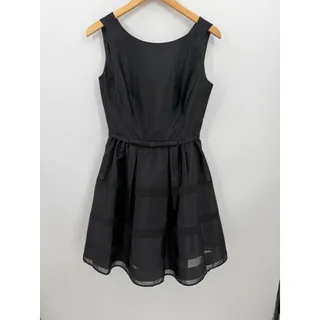 Photo of Taylor Black Sheer Stripe Fit & Flare Cocktail Party Dress Bow Waist Mini Size 4