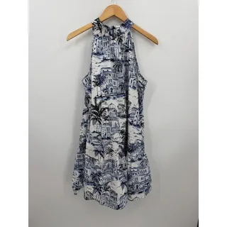 Photo of Calypso St Barth Blue White Toile De Jouy Halter Cotton Ruffle Resort Dress Sz L