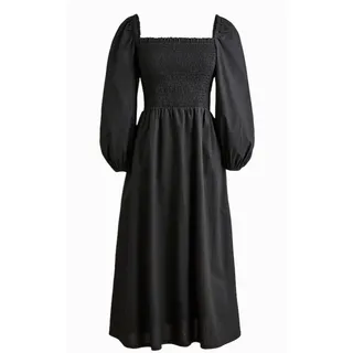 Photo of J.Crew Smocked Puff Sleeve Midi Dress Womens S Black Cotton Re-Imagined BD995