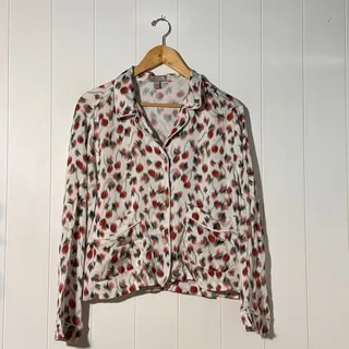 Photo of J Crew Soft Shine Pajama Set Womens M Blurry Cherry Print Viscose 2 Piece