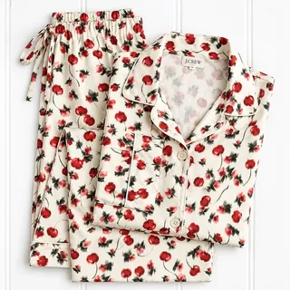 Photo of J Crew Soft Shine Pajama Set Womens M Blurry Cherry Print Viscose 2 Piece