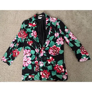Photo of Vintage Diane von Furstenberg 10 Floral Rayon Blazer Black Blouse 2Pc Set