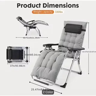 Photo of Padded Zero Gravity Reclining Outdoor Chair with Side Tray