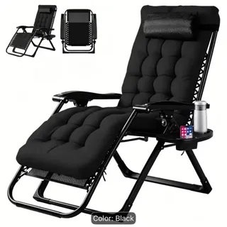 Photo of Padded Zero Gravity Reclining Outdoor Chair with Side Tray