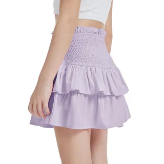 Photo of CharmWM Girls Mini Skirts Cute High Elastic Waisted Tiered Smocked Ruffle High