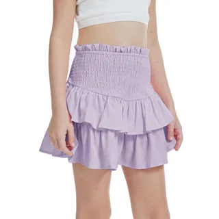 Photo of CharmWM Girls Mini Skirts Cute High Elastic Waisted Tiered Smocked Ruffle High
