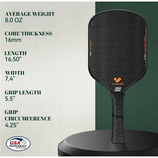 Photo of JOJOLEMON 16mm Carbon Fiber Pickleball Paddle Shark Power Polymer Core New