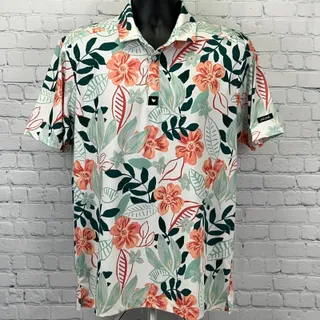 Photo of Bad Birdie Leafing Core Polo Shirt L Large White Floral Leaves Short Sleeve Golf