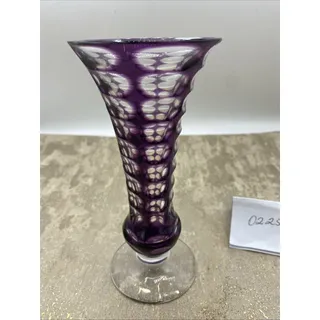 Photo of Antique-Anna Hutte 1940 Amethyst Floral 6.5 Inch Footed Vase Rare Design