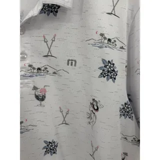 Photo of TravisMathew Island Paradise Golf Polo White Tropical Print Performance Shirt XL