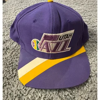 Photo of Vintage 90s NBA Utah Jazz Purple Striped Universal Snapback Hat EUC One Size