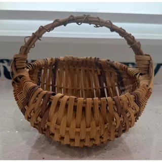 Photo of Vintage Handmade Melon Basket God’s Eye Woven Reed Egg Gathering Basket 10”