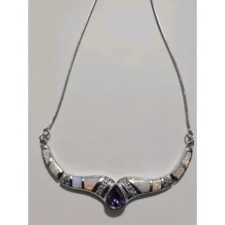 Photo of Sterling Silver Rat Tail Purple Stone Choker, Sterling Silver 925 Choker Necklac