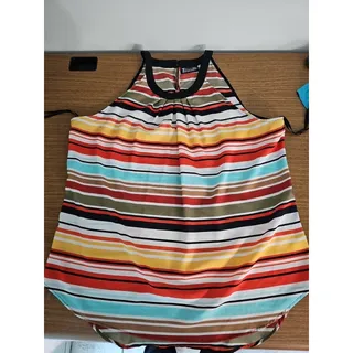 Photo of 7th Avenue New York & Company Tank Top Women XL MultiStriped Pleated Halter Neck