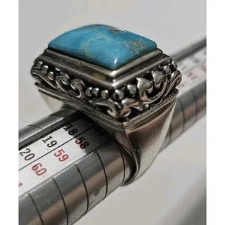 Photo of Sterling Silver Turquoise Filigree Dome Ring Size 7.5