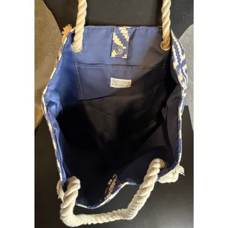 Photo of Summer and Rose Brittney Geometric Tote Beach Bag Navy Blue Cream Boho Shopper