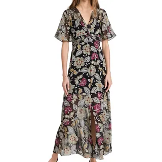 Photo of Rag & Bone Tamar Black Floral Sheer Front-Twist Maxi Dress size S NO LINING