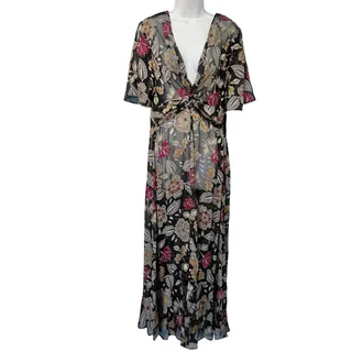 Photo of Rag & Bone Tamar Black Floral Sheer Front-Twist Maxi Dress size S NO LINING