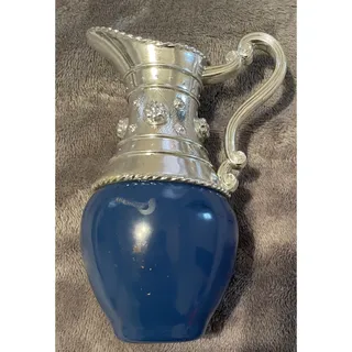 Photo of Vintage Empty Avon Pitcher Perfume Bottle Blue/Silver Imperial Garden