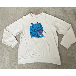 Photo of CULK Kristina Micotti Blue Tiger Graphic Fleece Sweatshirt Cream Oversize Large