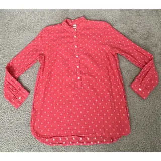 Photo of LOFT The Softened Shirt Womens L Pink/Red Diamond Print Cotton Popover Tunic Top