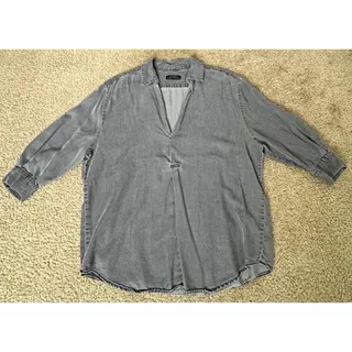 Photo of Zara Woman Premium Denim Lyocell Tunic Top Gray V Neck 3/4 Sleeve Medium M