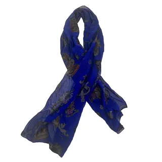 Photo of Vintage Royal Blue 100% Silk Dana Buchman Fleur De Lis Scarf M/I Korea 20”x70"