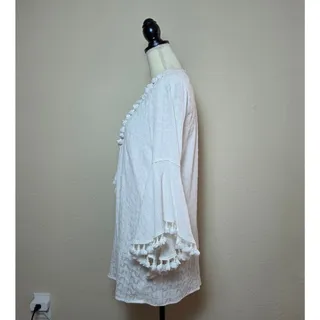 Photo of VICI White Tassel Bell Sleeve Lined Coverup Dress Large