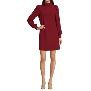 Photo of Alex Marie Womens Burgundy Funnel Neck Puff Sleeve Shift Dress 6