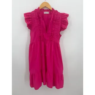 Photo of Caroline Constas Hot Pink Tiered Ruffle Cotton Mini Dress Flutter Sleeve Small