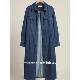 Photo of Zara Denim Button Front Long Sleeve Midi/Maxi Shirt Dress L