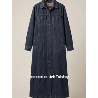 Photo of Zara Denim Button Front Long Sleeve Midi/Maxi Shirt Dress L