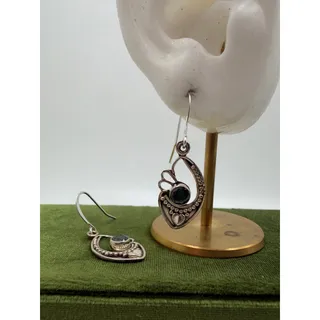 Photo of Sterling silver teardrop heart shaped black stone earrings