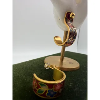 Photo of Rare red cloisonné earring jackets with sterling studs