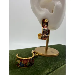 Photo of Rare red cloisonné earring jackets with sterling studs