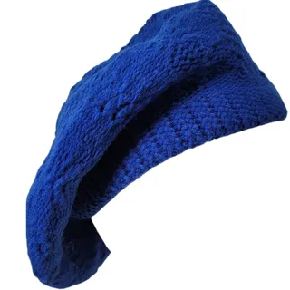 Photo of Vintage Handmade Blue Cable Knit Slouchy Beret Tam Hat