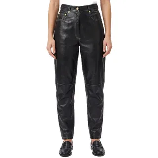 Photo of Vintage French Black Lambskin Leather High Waist Lined Tapered Pants Sz 40 / 6