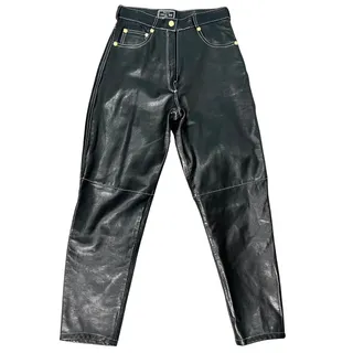 Photo of Vintage French Black Lambskin Leather High Waist Lined Tapered Pants Sz 40 / 6