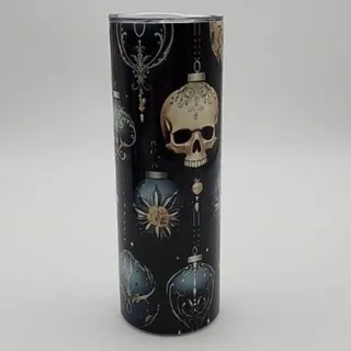Photo of Dark Christmas Tumbler With Lid & Straw 20 oz Elegant Gothic Skulls Ornaments