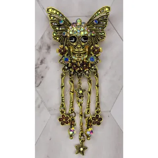 Photo of Butterfly Skull Tassel Brooch Medieval Gothic Beauty Rhinestones